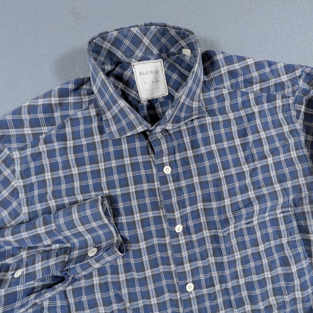 Billy Reid Button Down Shirt Mens Size Large Plaid Long Sleeve Spread Collar